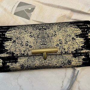 New Reed Krakoff Gold / Black  Clutch with detachable Chain Strap Evening